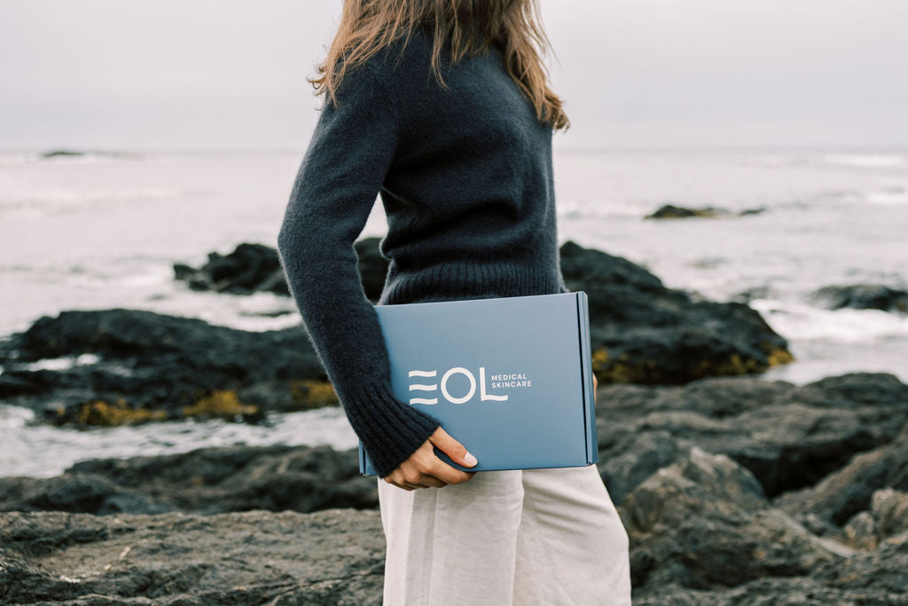 EOL skincare photographed beside the ocean in Tofino